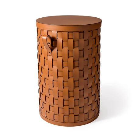 Tall Round Leather Basket | Pinetti Demetra | OROA.com