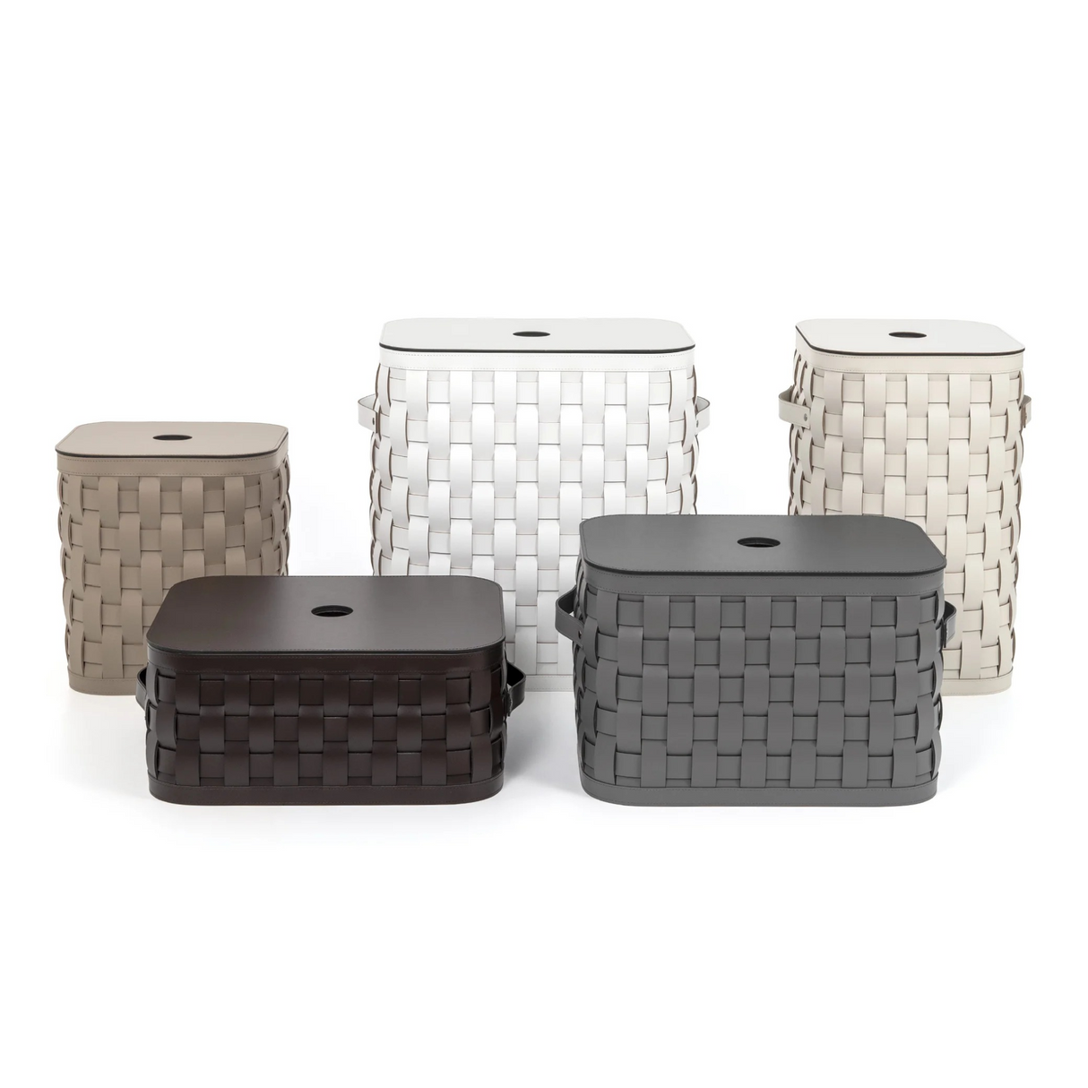 Flat Lidded Square Leather Basket S | Pinetti Demetra | OROA.com