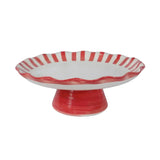 Ceramic Stripe Cake Stand,Red - 10 x 10 x 3.75 Inches