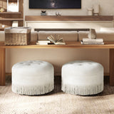 Round Upholstered Accent Ottoman - Almond White