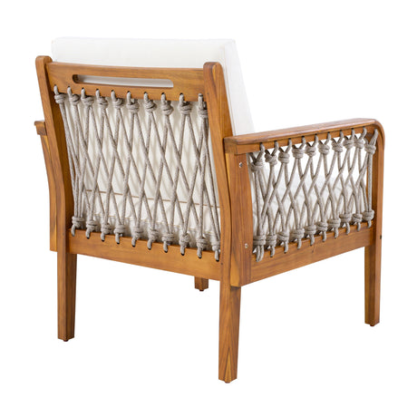 Teak - Outdoor Acacia Wood Club Chair with Handwoven Rope