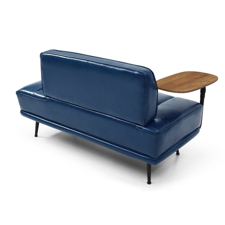 Blue Faux Leather Two-Seat Bench with Side Table | Catchy