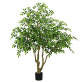 Artificial potted tree with green leaves on a white background