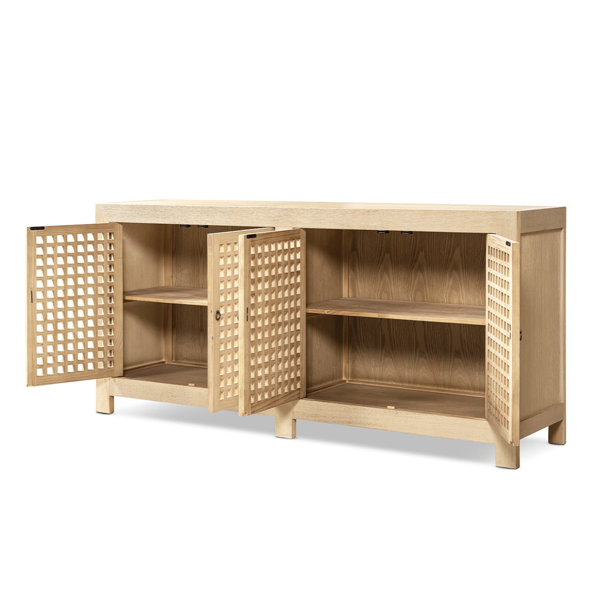 Alden Reclaimed Pine Lattice 4-Door Cabinet, Brushed White - OROA Online Furniture