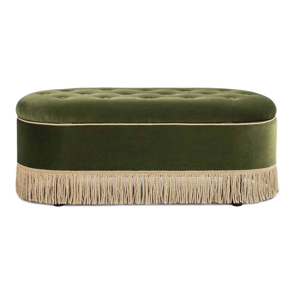 Melindaa - Oval Tufted Bullion Fringe Storage Bench