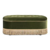 Melindaa - Oval Tufted Bullion Fringe Storage Bench