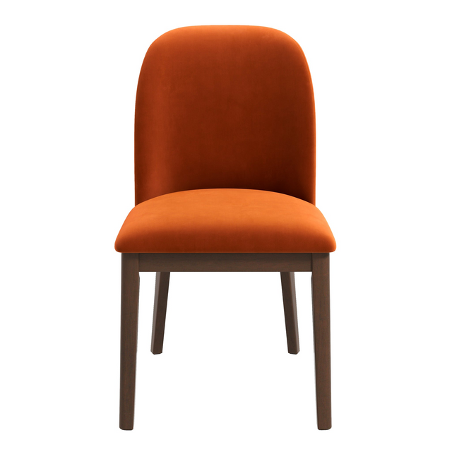 Orange chair with wooden legs on a white background