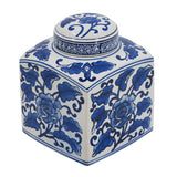 Hand Painted Square Canister - Blue/White Floral Pattern - OROA