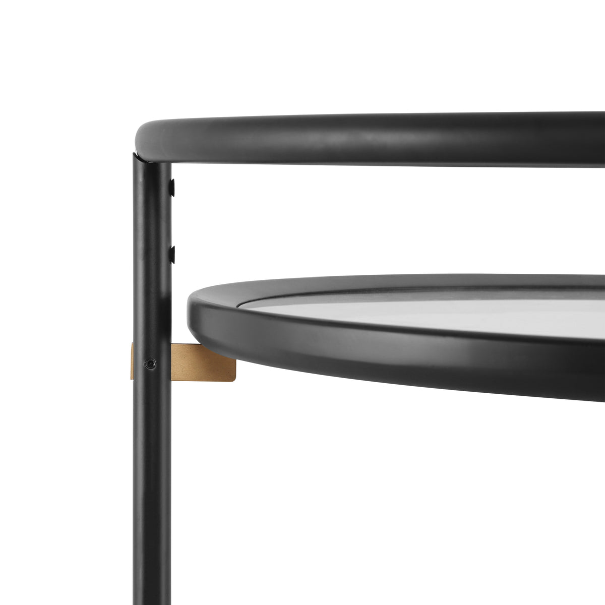 Modern Round Bar Cart with Tempered Glass Shelves and Gold Accents - OROA Online Furniture