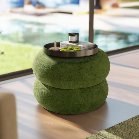 Nest - Round Upholstered Moss Green Ottoman - OROA