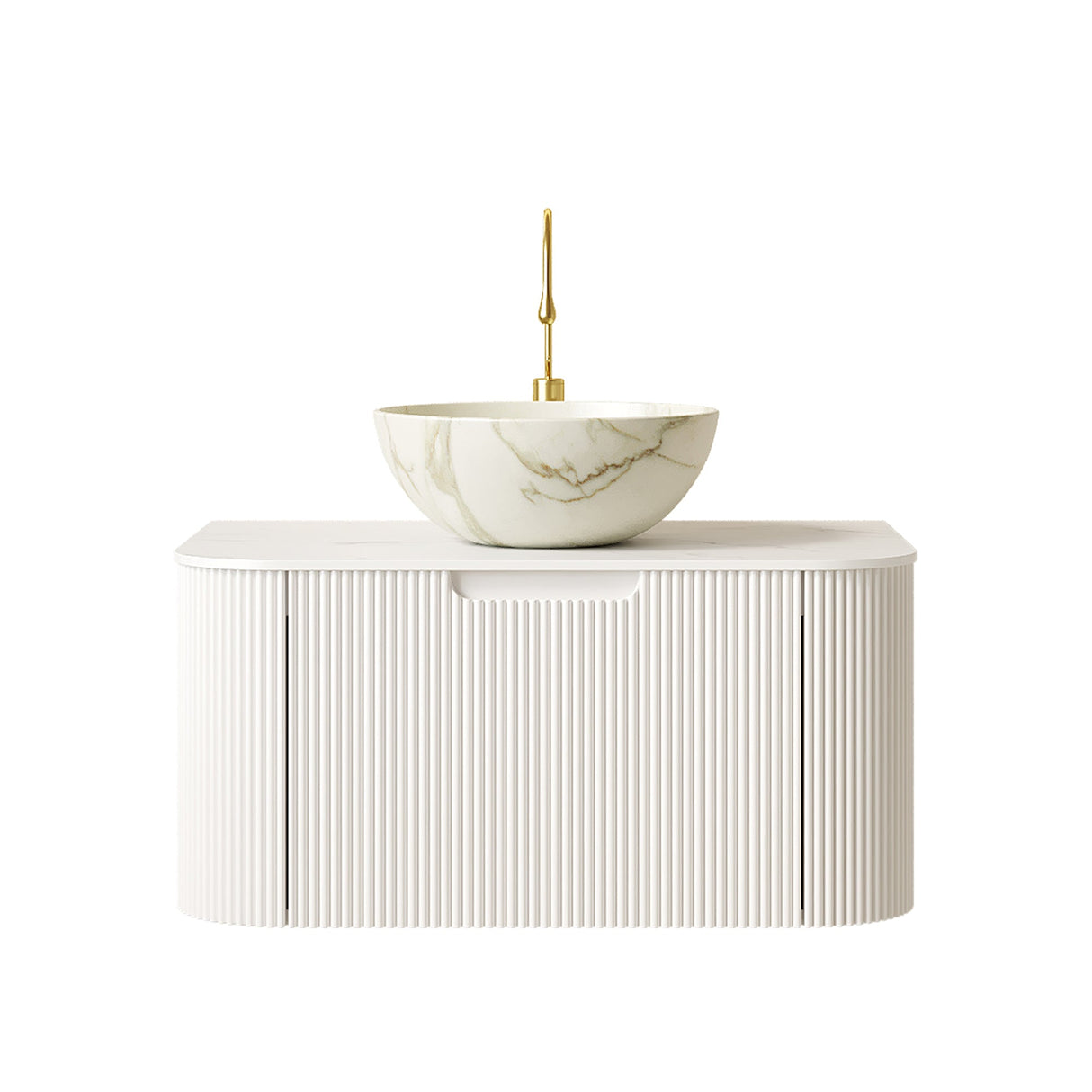 Modern Bathroom Vanity & Sink with Floating Curved Edges - OROA