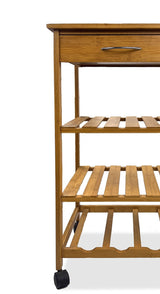 Contemporary Natural Finish Trolley with Storage Drawers and Open Shelves - OROA Modern Furniture