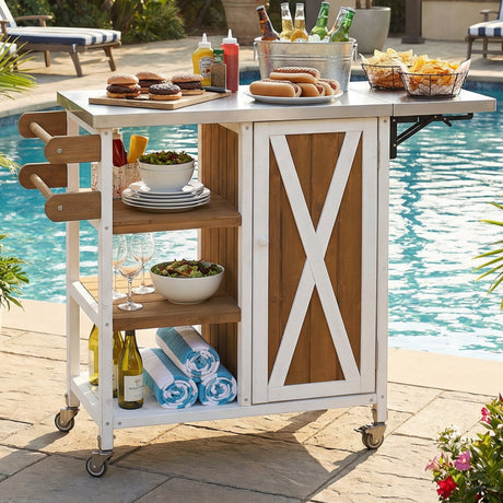 Foldable Outdoor Kitchen Island Patio Prep Station - White