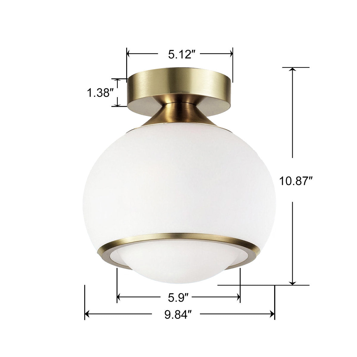Gold Opal Glass Dimmable LED Ceiling Lamp — dimension diagram