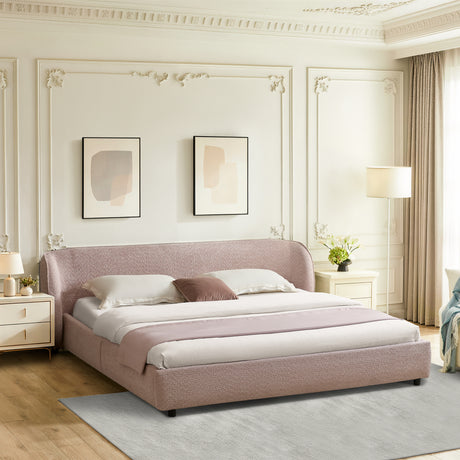 Pink Boucle Curved Wingback King Bed | Catchy