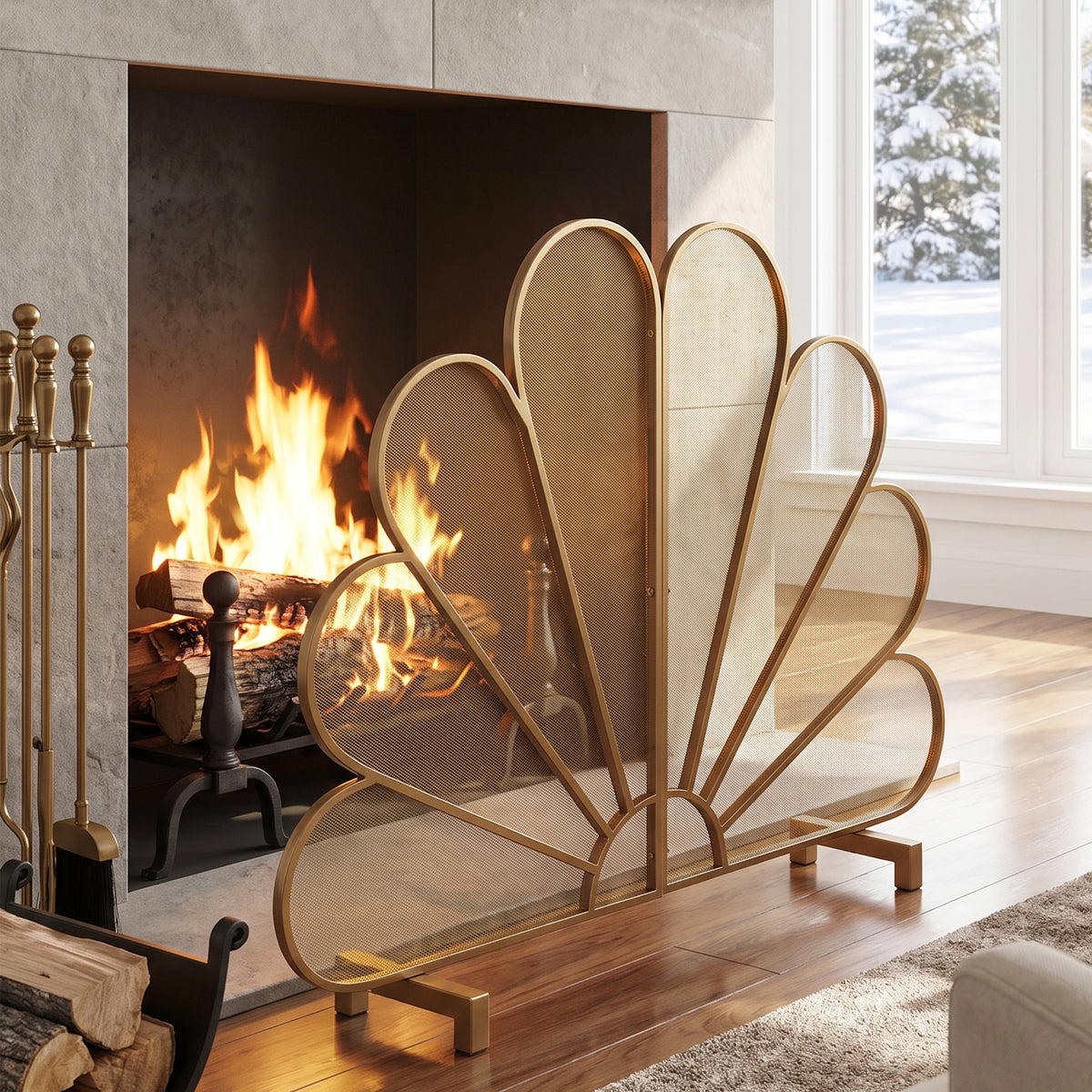 Gold Peacock Fan Fireplace Screen - Catchy