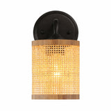 Black Rattan Wall Sconce Wicker - OROA