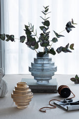 Tiered Geometric Amber Luster Clear Vase (S/2)