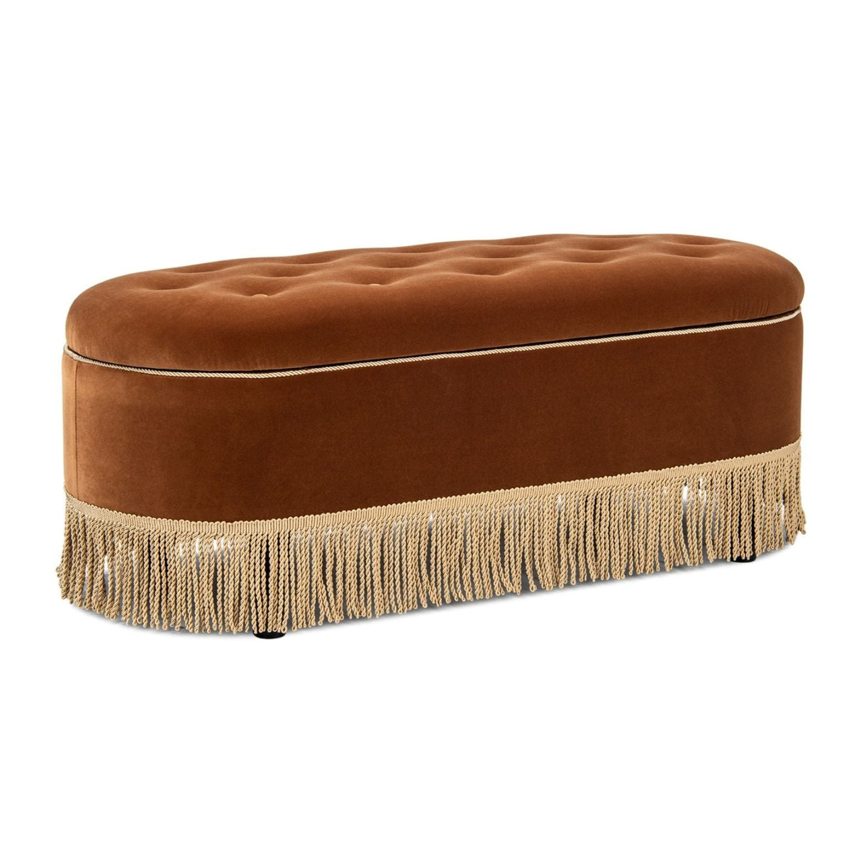 Melindaa - Oval Tufted Bullion Fringe Storage Bench