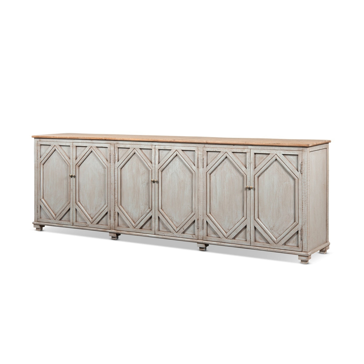 Colette Extra Wide 6-Door Cabinet Sideboard, Antique Natural Brown and Blue-Grey Reclaimed Pine - OROA Modern Furniture