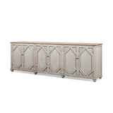 Colette Extra Wide 6-Door Cabinet Sideboard, Antique Natural Brown and Blue-Grey Reclaimed Pine - OROA Modern Furniture