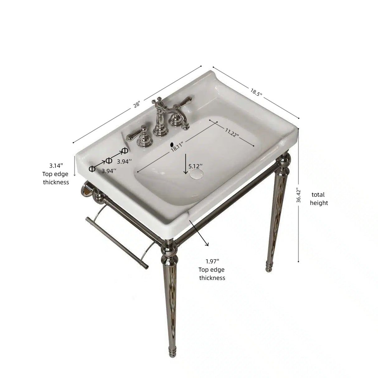 Bathroom Console Sink, Wall-Mounted - OROA