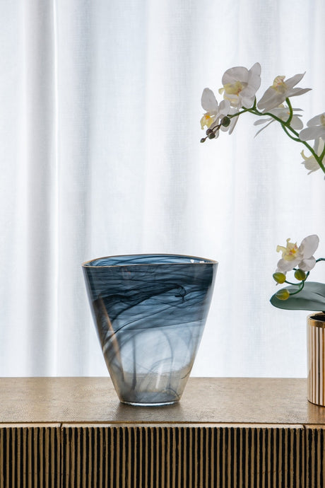 Smokey Black Glass Vase with Gold Rim