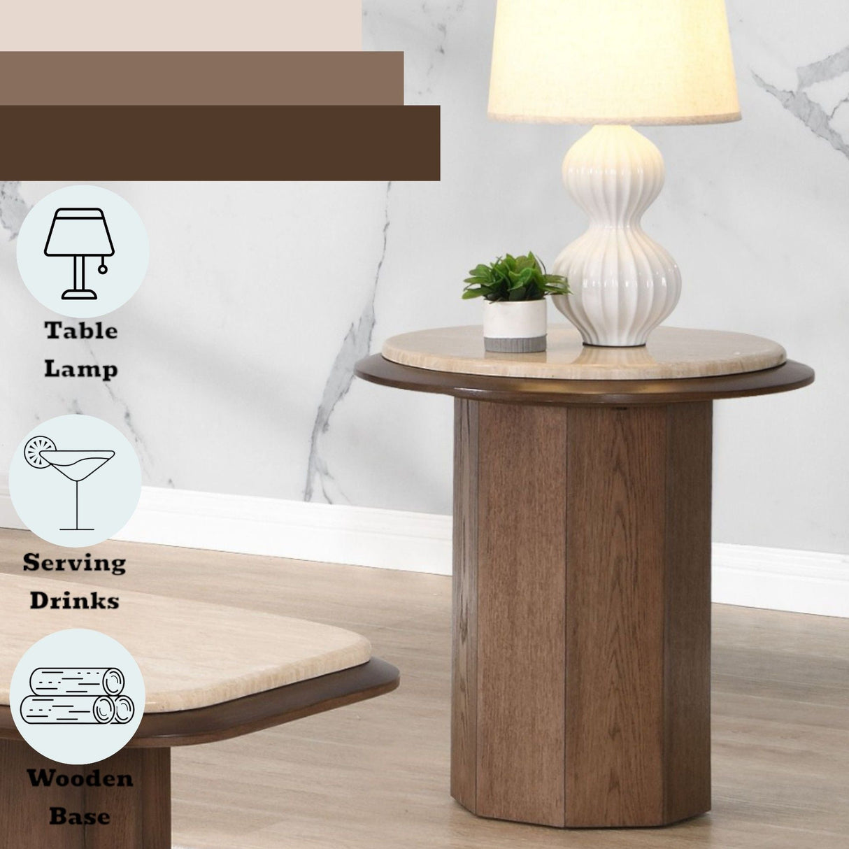 Kasha Walnut Side Table - Round