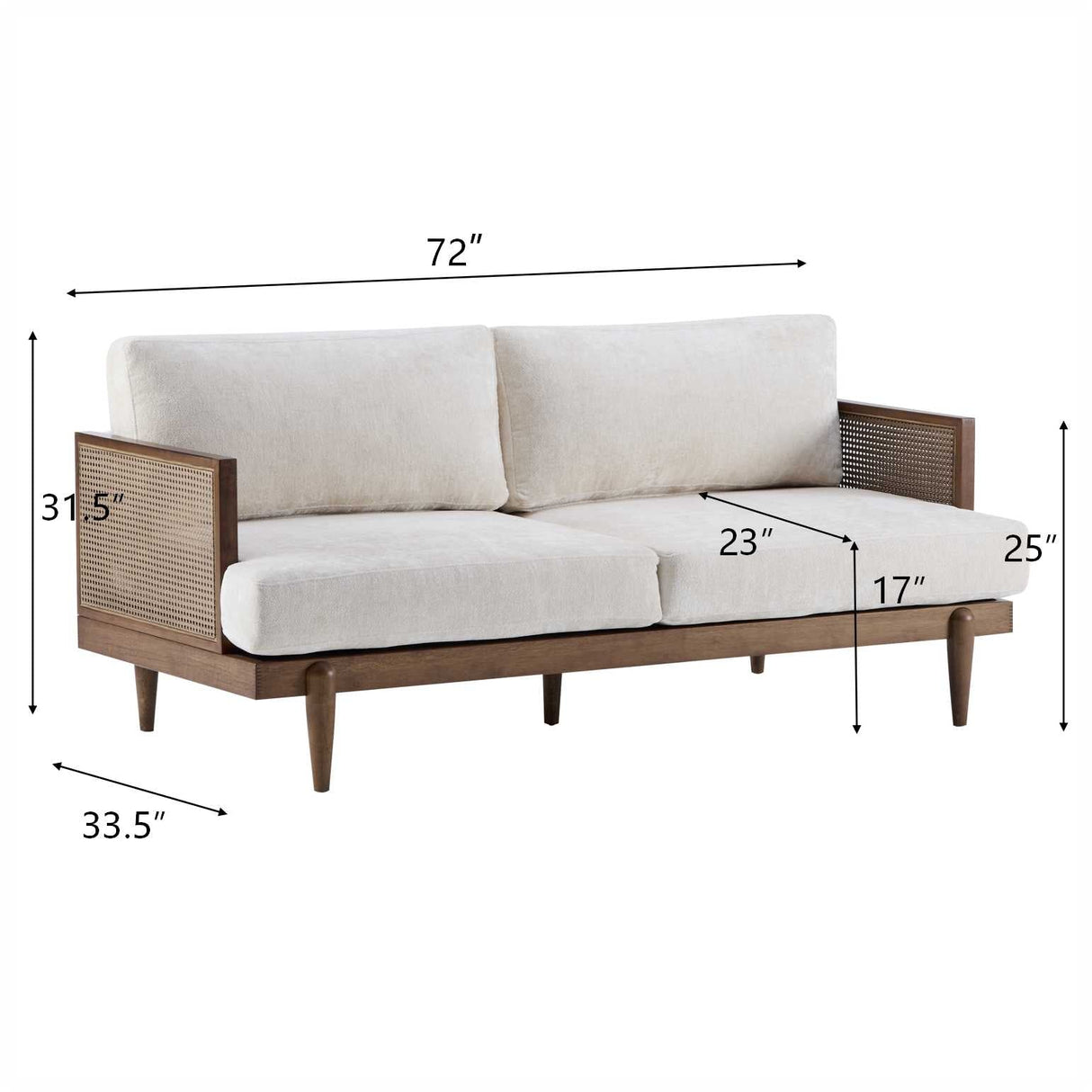 3-Seater Boucle Sofa with Cane Rattan and Wooden Frame - OROA