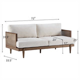 3-Seater Boucle Sofa with Cane Rattan and Wooden Frame - OROA