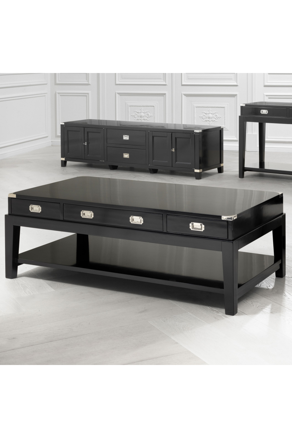 Black 3 Drawer Coffee Table | Eichholtz Military | OROA TRADE