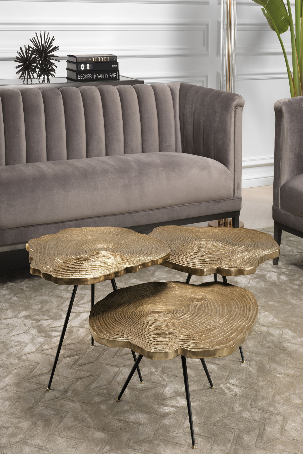 Gold Wood Slice Coffee Table Set | Eichholtz Quercus | OROA TRADE