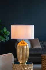 Round Aluminum Sheet Gold Table Lamp with White Fabric Shade