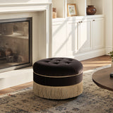 Yolanda Round Upholstered Accent Ottoman, Deep Brown Performance Velvet - OROA Online Furniture