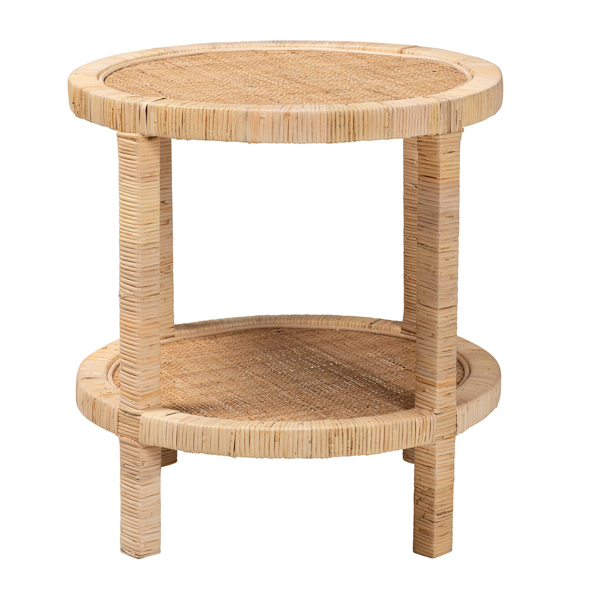 Rattan and Mahogany Two Tier Round Side Table – OROA, view 2