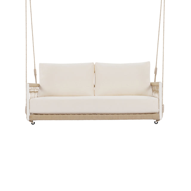 Beige swing with white cushions on a white background