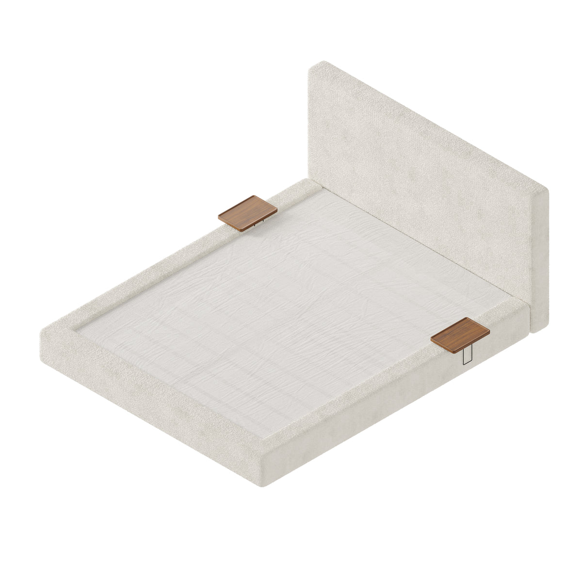 Cream Chenille Queen Bed with Sliding Side Trays – OROA, view 5