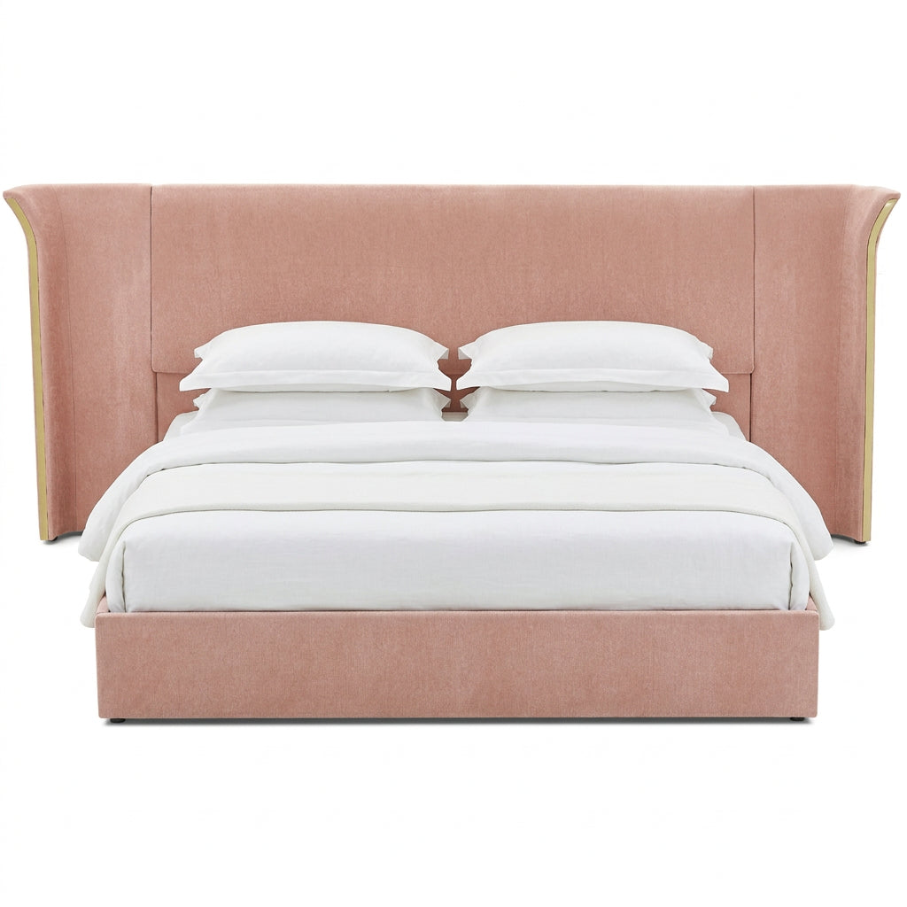 Pink Chenille Wingback King Bed – OROA, view 1