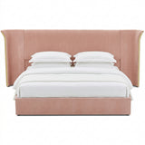 Pink Chenille Wingback King Bed – OROA, view 1