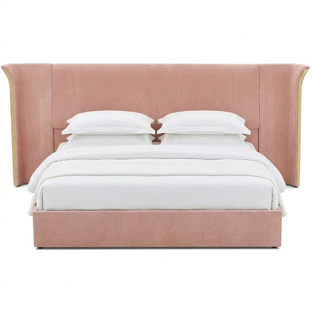 Pink Chenille Wingback King Bed – OROA, view 1