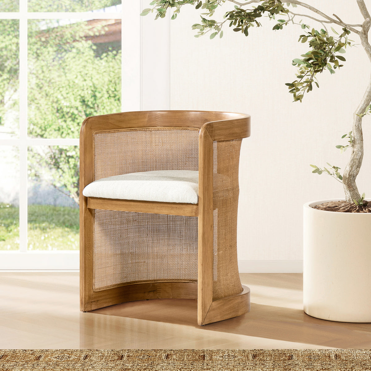 Curved Rattan Upholstered Dining Chair | Maison Naturelle