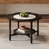 Black Petal Coffee Table with Rattan Shelf