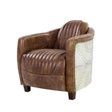 Brown leather armchair with a decorative white panel