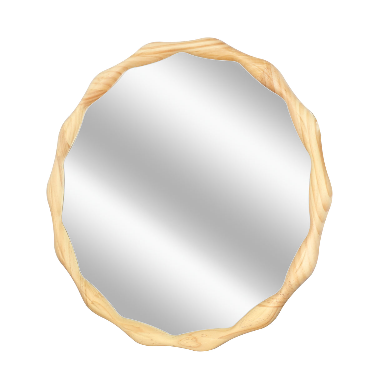 Natural Wood Wavy Round Wall Mirror – OROA, view 2