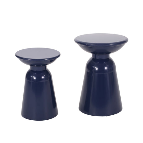 Navy Blue Outdoor Pedestal Side Tables, Set of 2 - Catchy