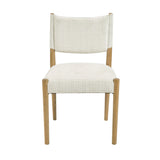 Cream Upholstered Natural Wood Dining Chairs — front view