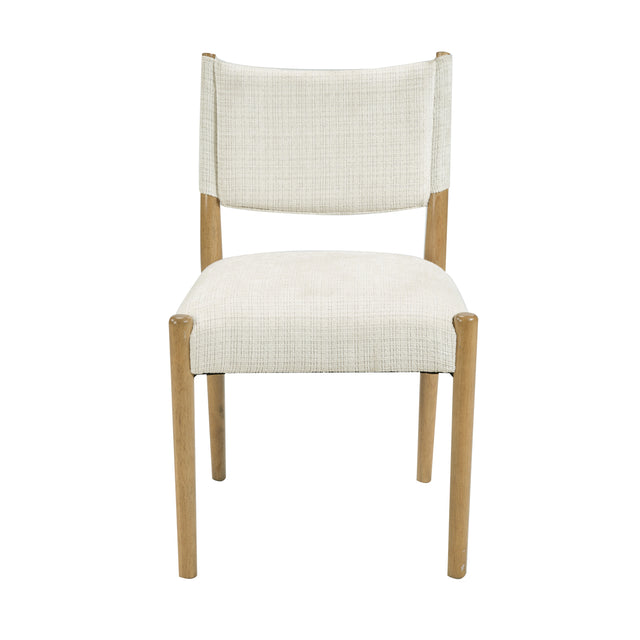 Cream Upholstered Natural Wood Dining Chairs — front view