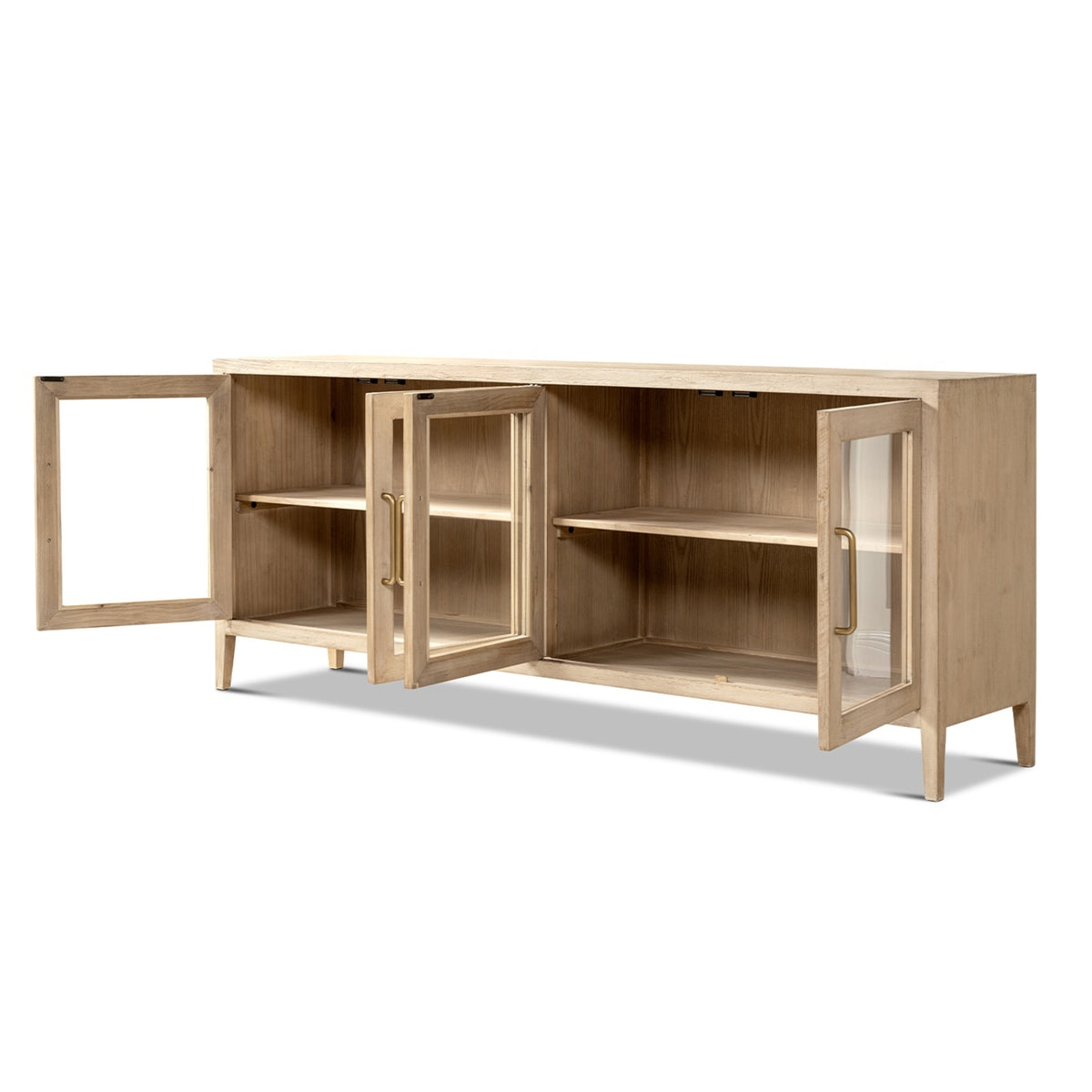 Marlowe Glass Door Sideboard with Brass Handles, Brushed White Reclaimed Pine - OROA Online Furniture