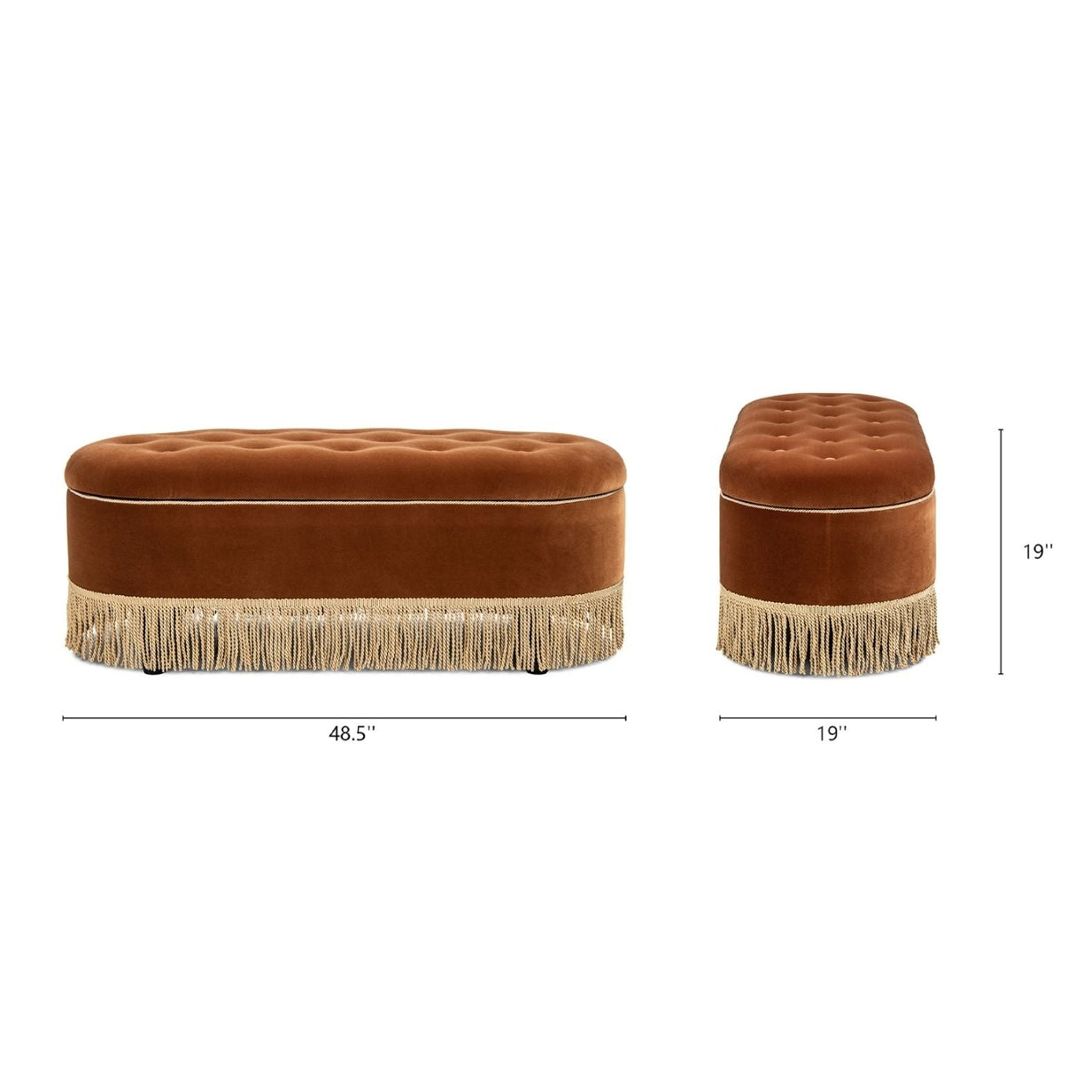 Melindaa - Oval Tufted Bullion Fringe Storage Bench