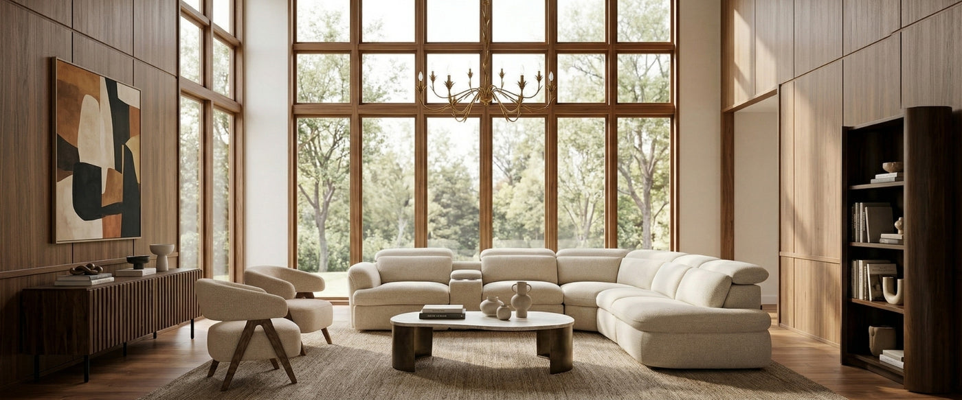 Mid-Century Modern living room by OROA featuring iconic furniture, warm wood, and clean lines.